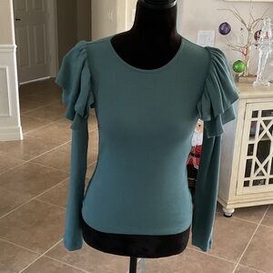 ZARA ribbed ruffle shoulder top, size M